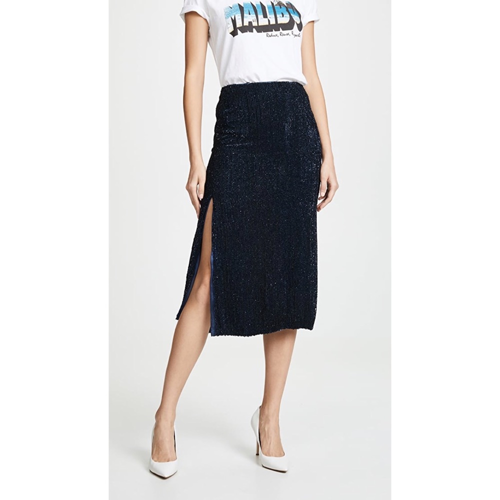 NWT Retrofete Veronica Navy Sequin Skirt M - Picture 3 of 7